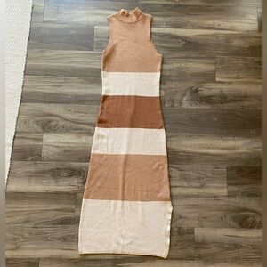 Tan Striped Knit Midi Dress in size M